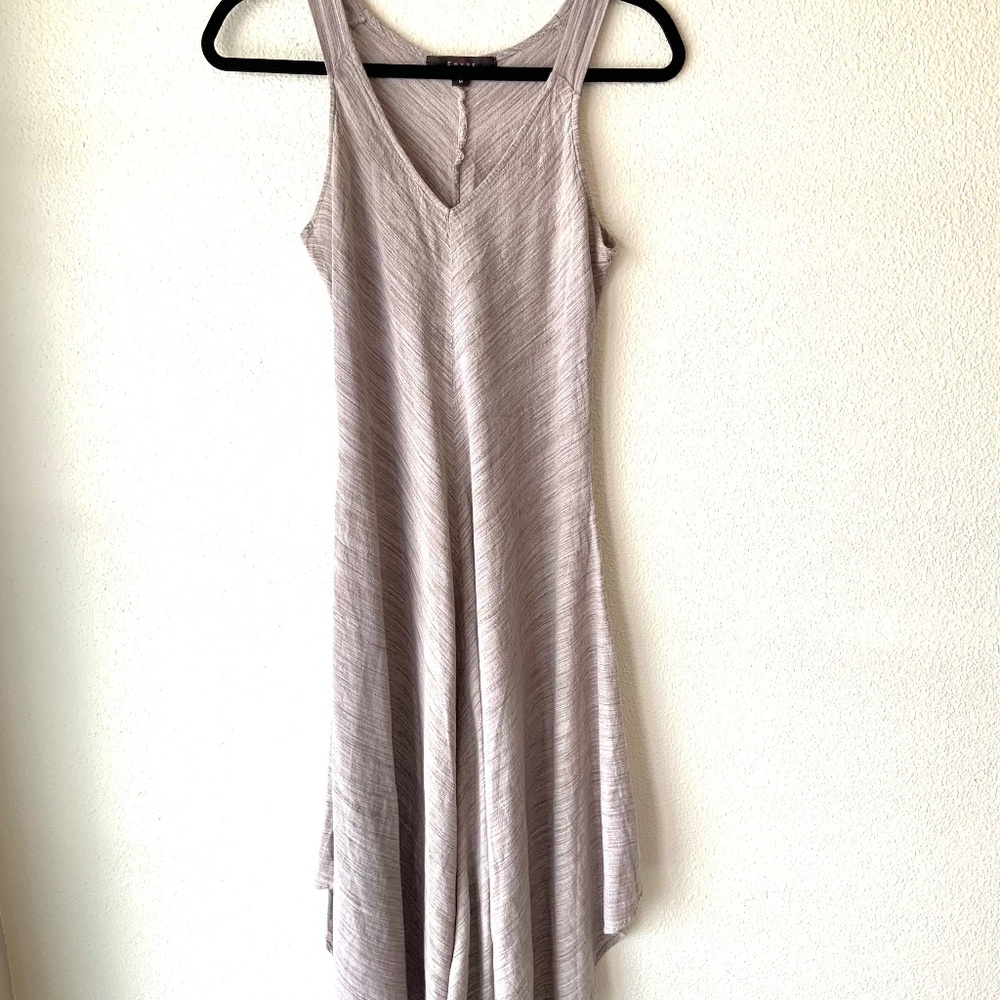 LIKE NEW! Linen Dress Hi Low Handkerchief Hem Tan Size Medium